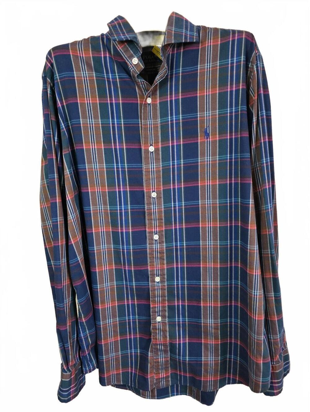 Polo Ralph Lauren Mens Classic Fit Large Plaid Button Down Blue Pink